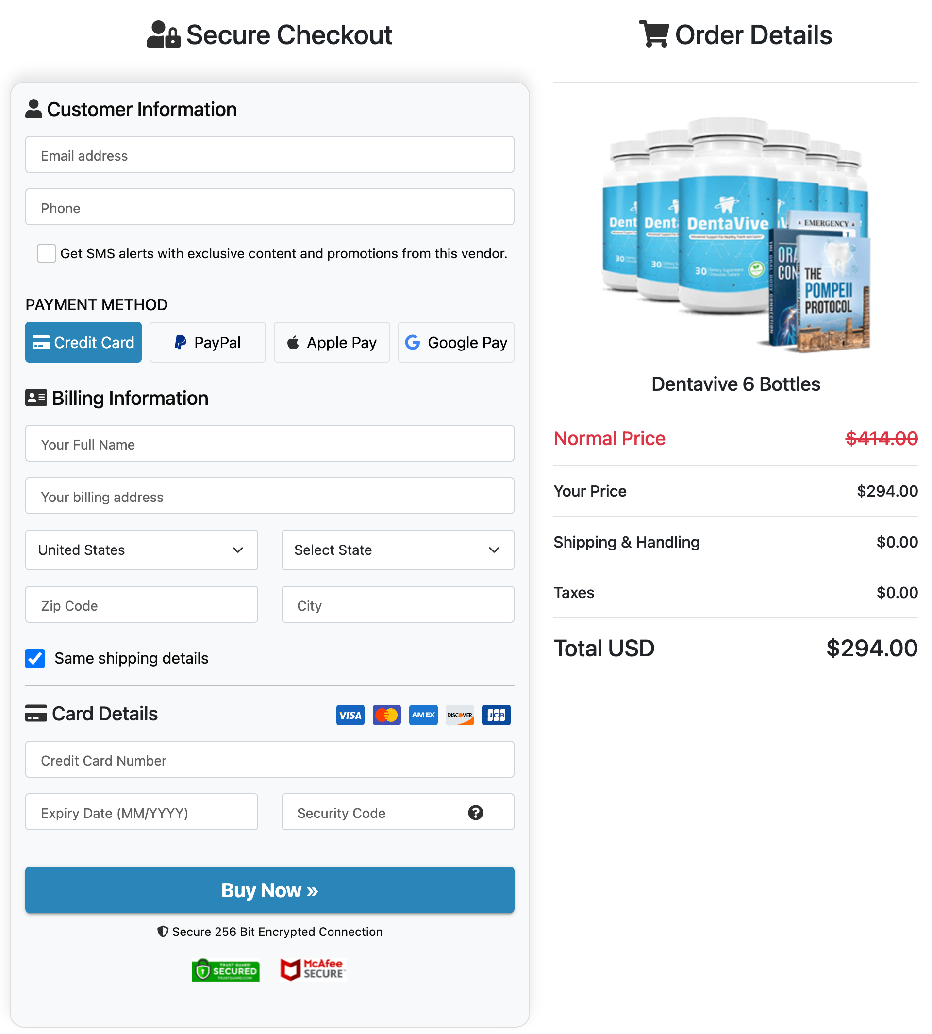 DentaVive secure checkout page